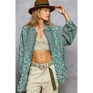 POL Teal Paisley Oversized Shirt